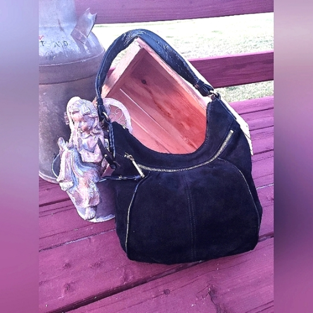 TIGNANELLO BLACK LEATHER/SUEDE SHOULDER BAG